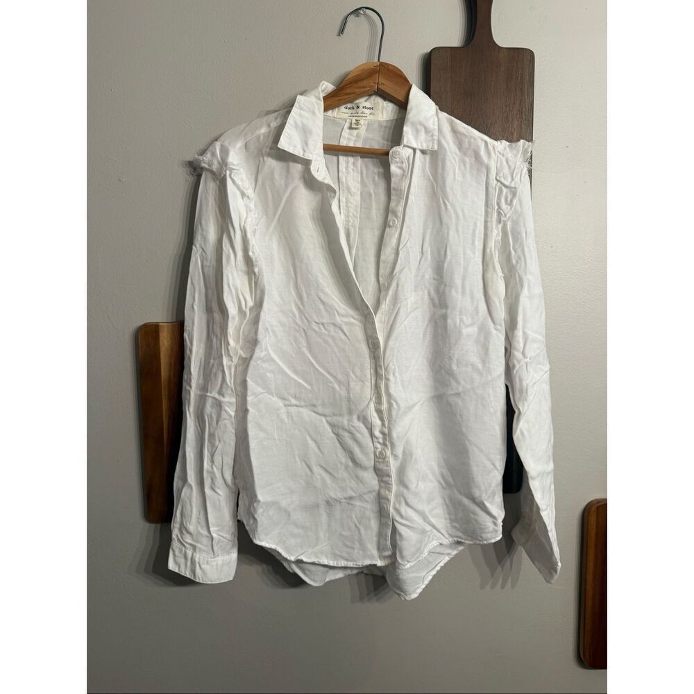 Anthropologie Cloth & Stone White Tencel Ruffled Shoulder Button‎ Up Shirt Small